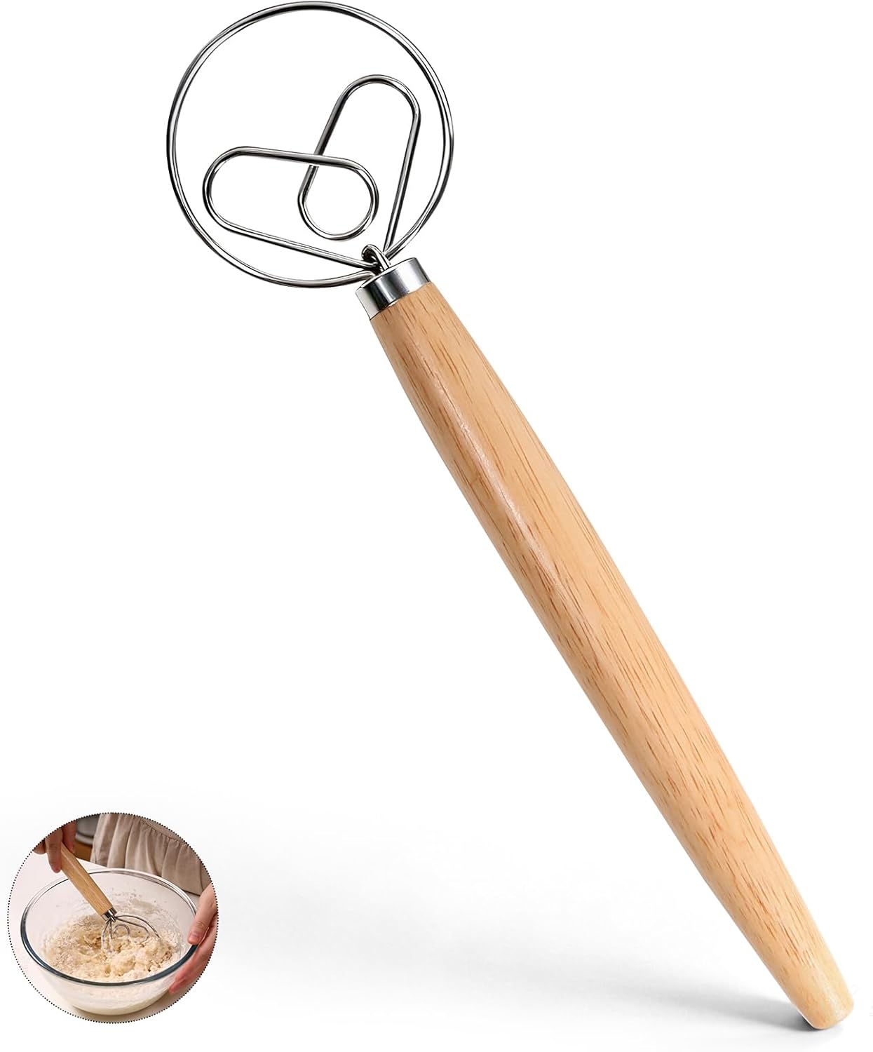 Batidor masa 13pulg acero inox 304 mango madera