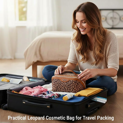Bolsas maquillaje viaje mujer set 3 pzas cuero leopardo