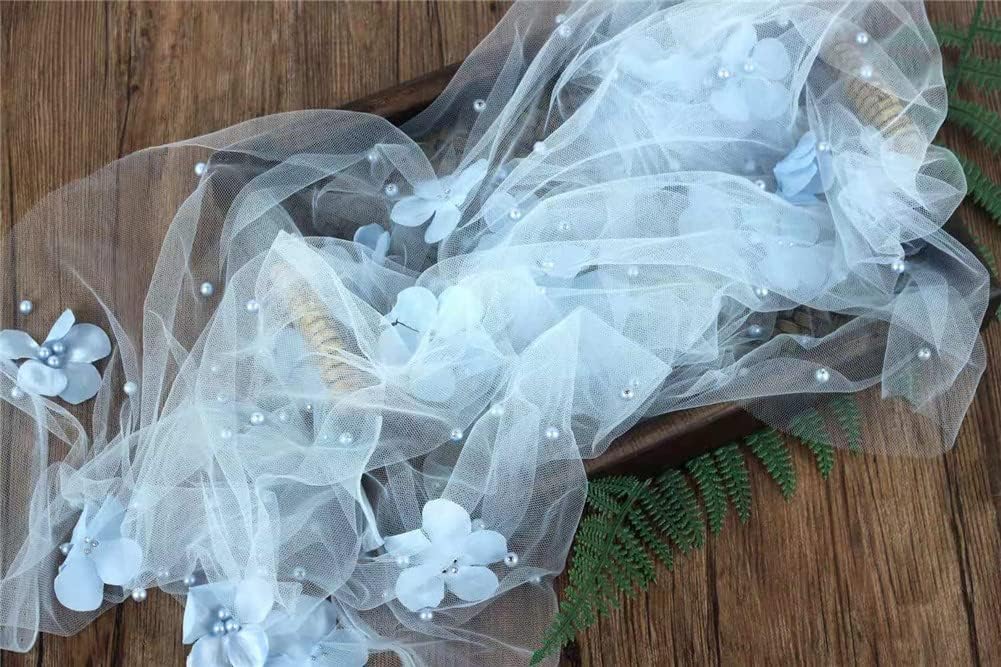Manta envolvente bebé malla con perlas florales azul claro