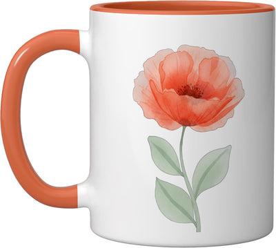 Taza cerámica Poppy Flower floral novedad gráfica color naranja/blanco