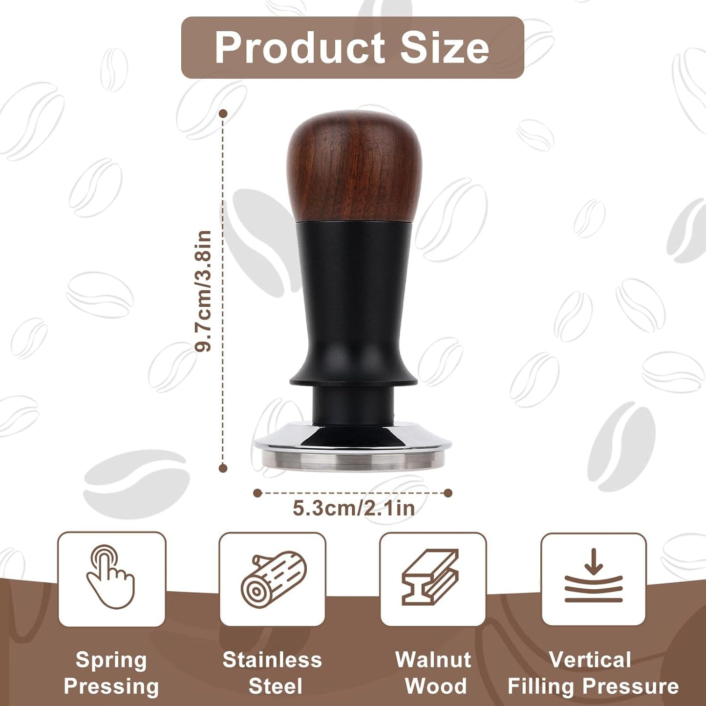 Tamper Espresso 53mm Acero Inox con Mango Madera