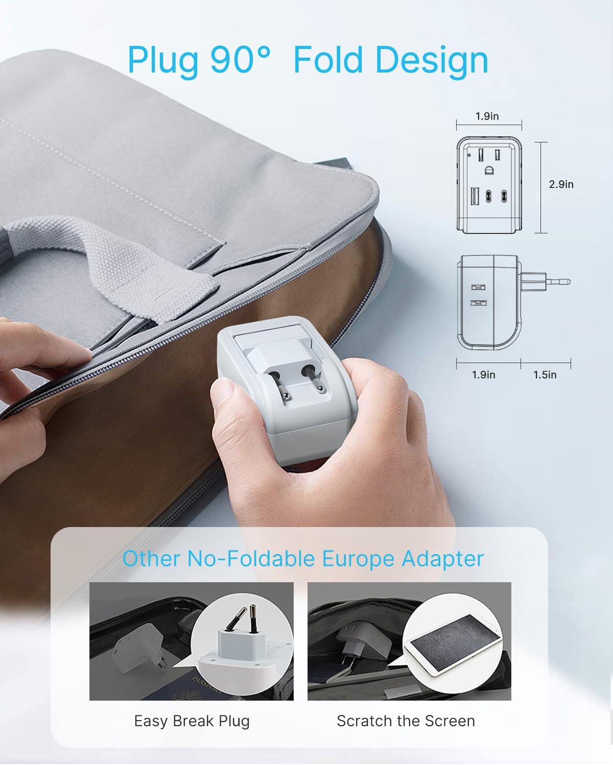 Adaptador viaje europeo con 4 salidas AC y 3 USB tipo C