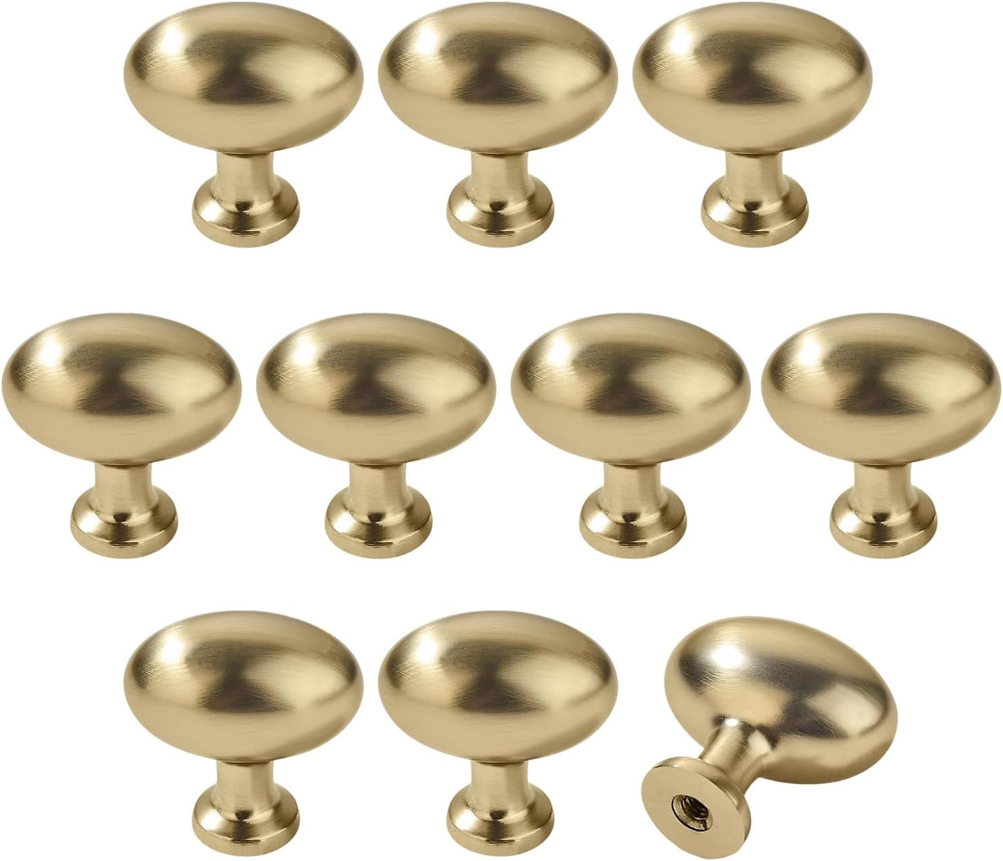 10 Pomos Ovalados Cepillados Dorados para Tocador y Cocina