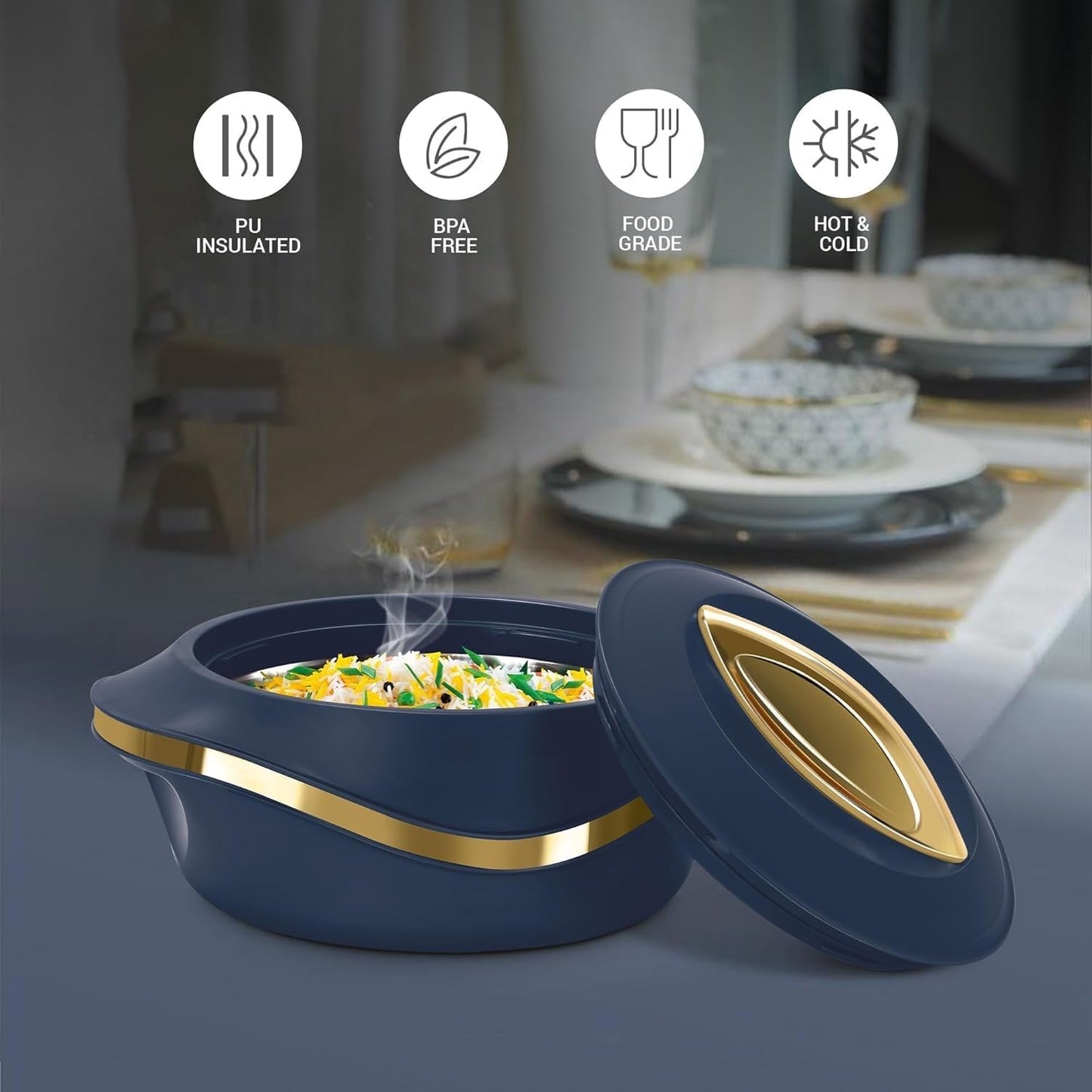 Juego de 3 ollas de acero inoxidable para chapati, roti y biryani azul