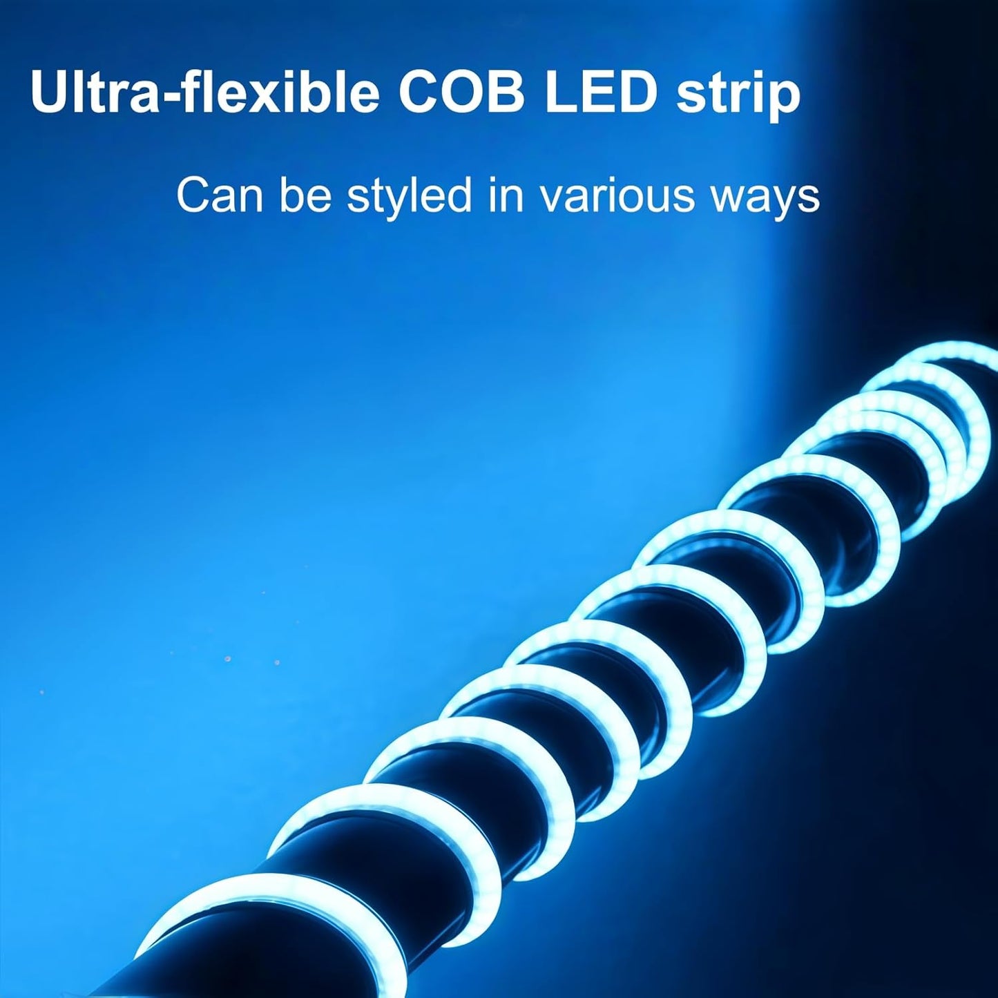 Tira luces LED COB ultra estrecha USB-C autoadhesiva 5ft azul claro