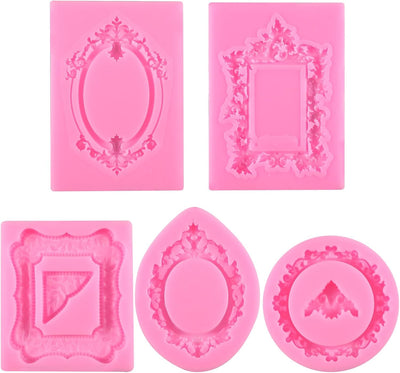 Moldes silicona para marcos fotos y fondant 5uds