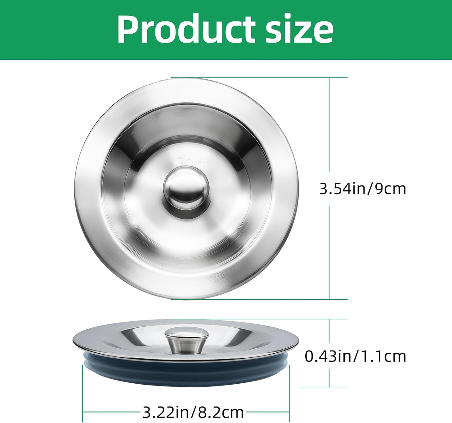 Tapón de drenaje acero inox para lavabo 3.5pulg