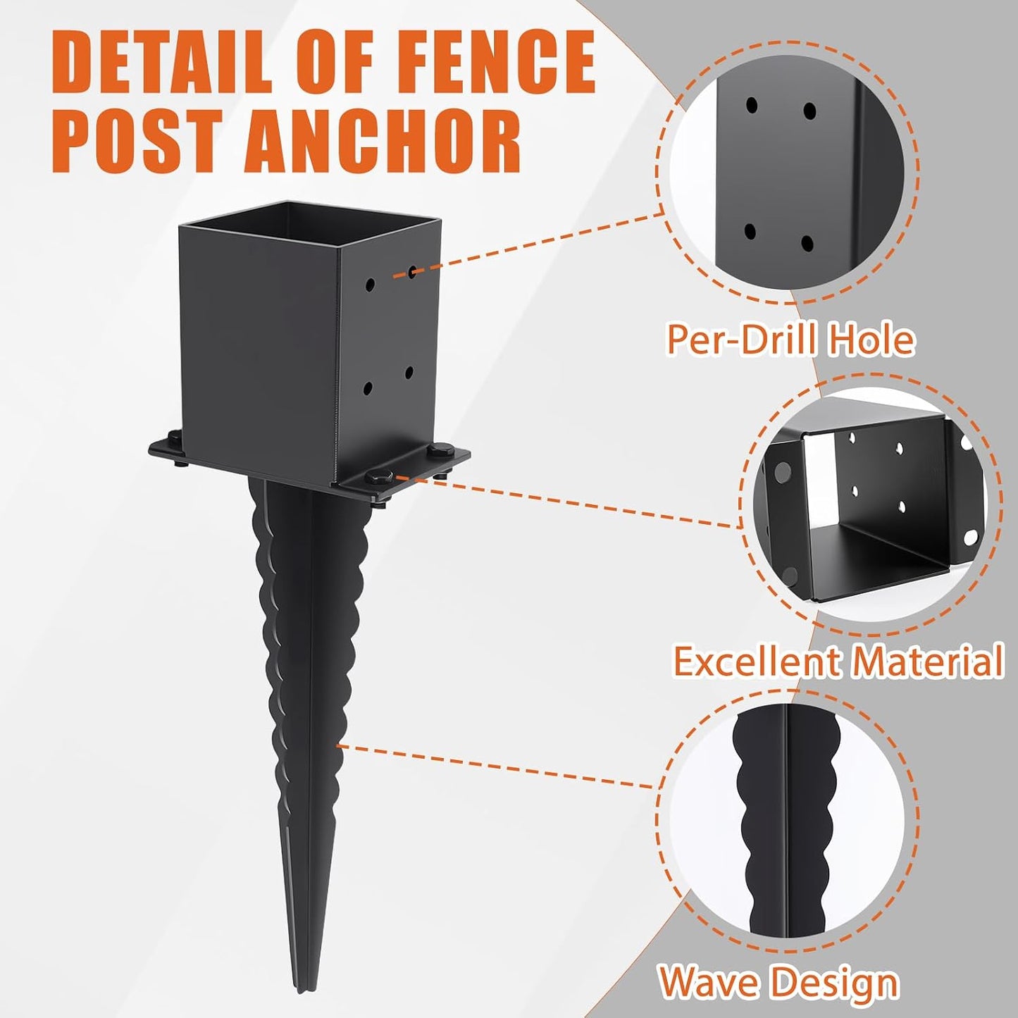 4 Estacas Anclaje Valla 4x4pulg Base Metal Negro