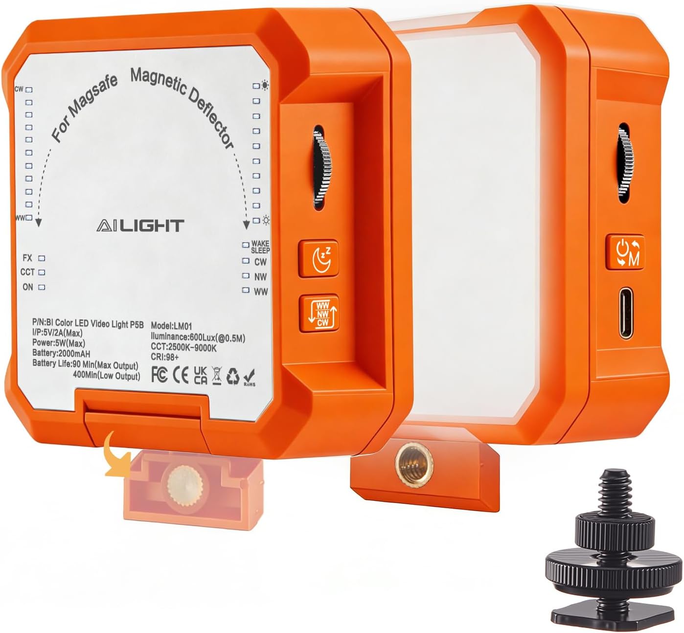 Luz LED magnética para cámara CRI 98 2000mAh recargable
