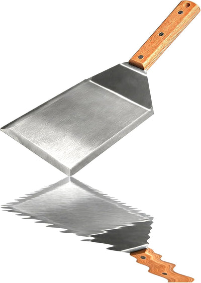Espátula extra ancha de acero inoxidable con mango de madera para barbacoas y parrillas