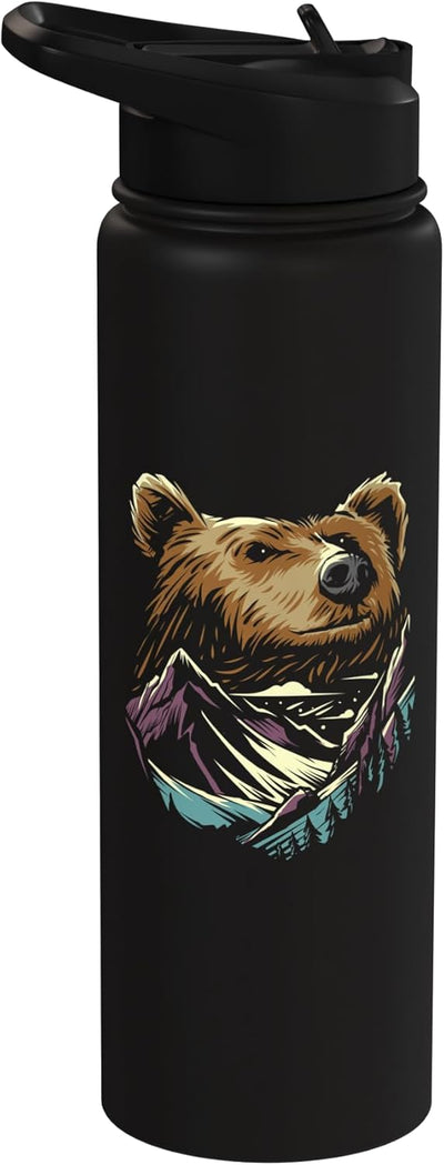 Botella de agua aislada de acero inoxidable Bear Forest Mountain