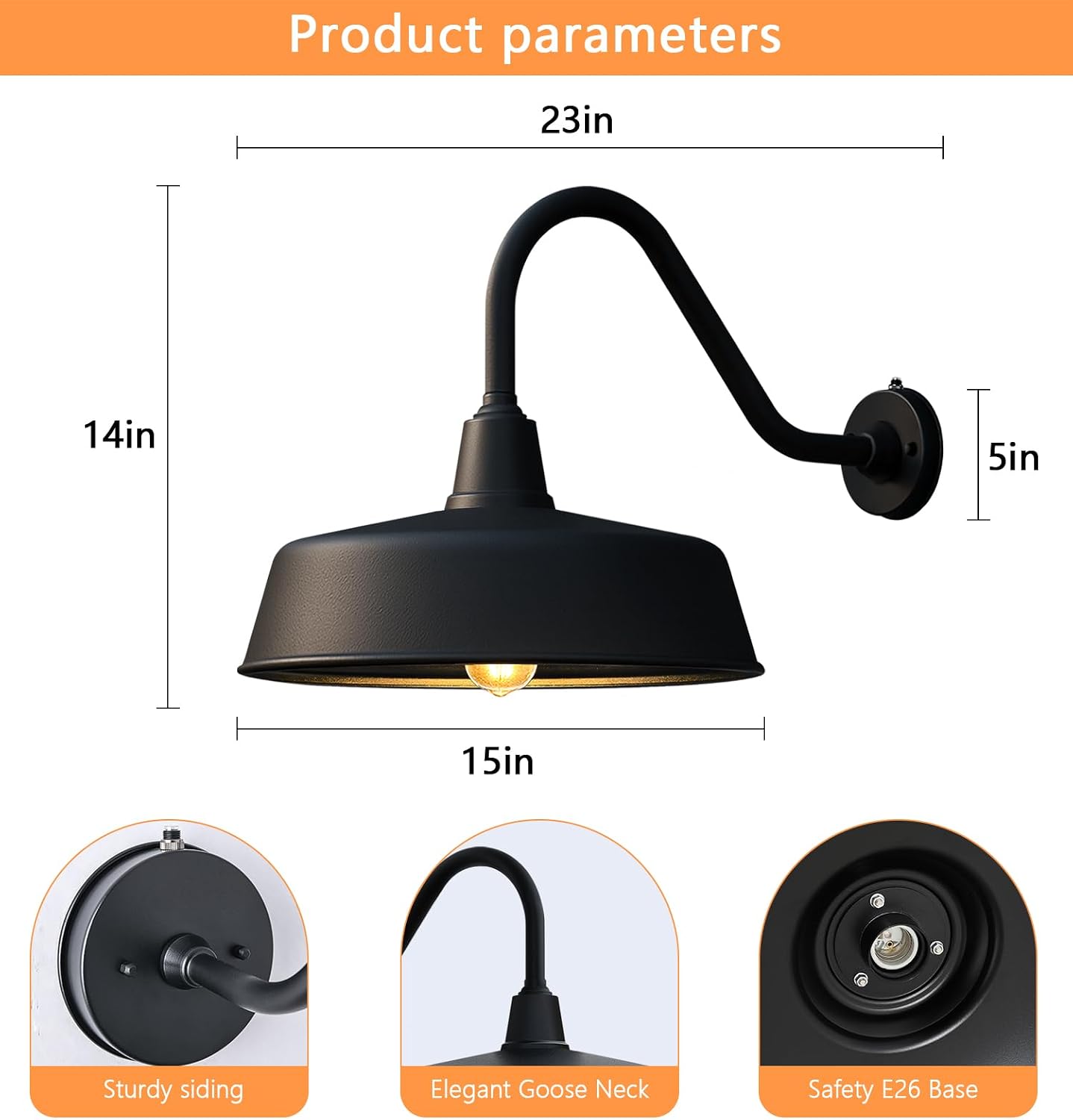 Luces granero pared cuello cisne 15pulg exterior