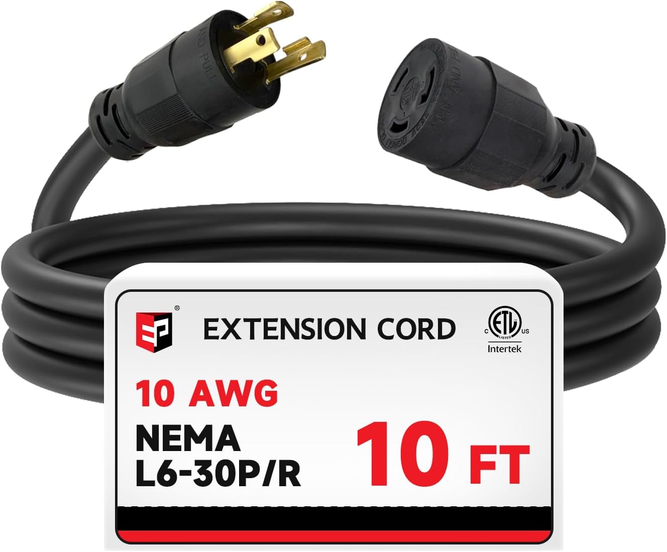 Cable extensión generador 30A 250V NEMA L6-30P/R negro