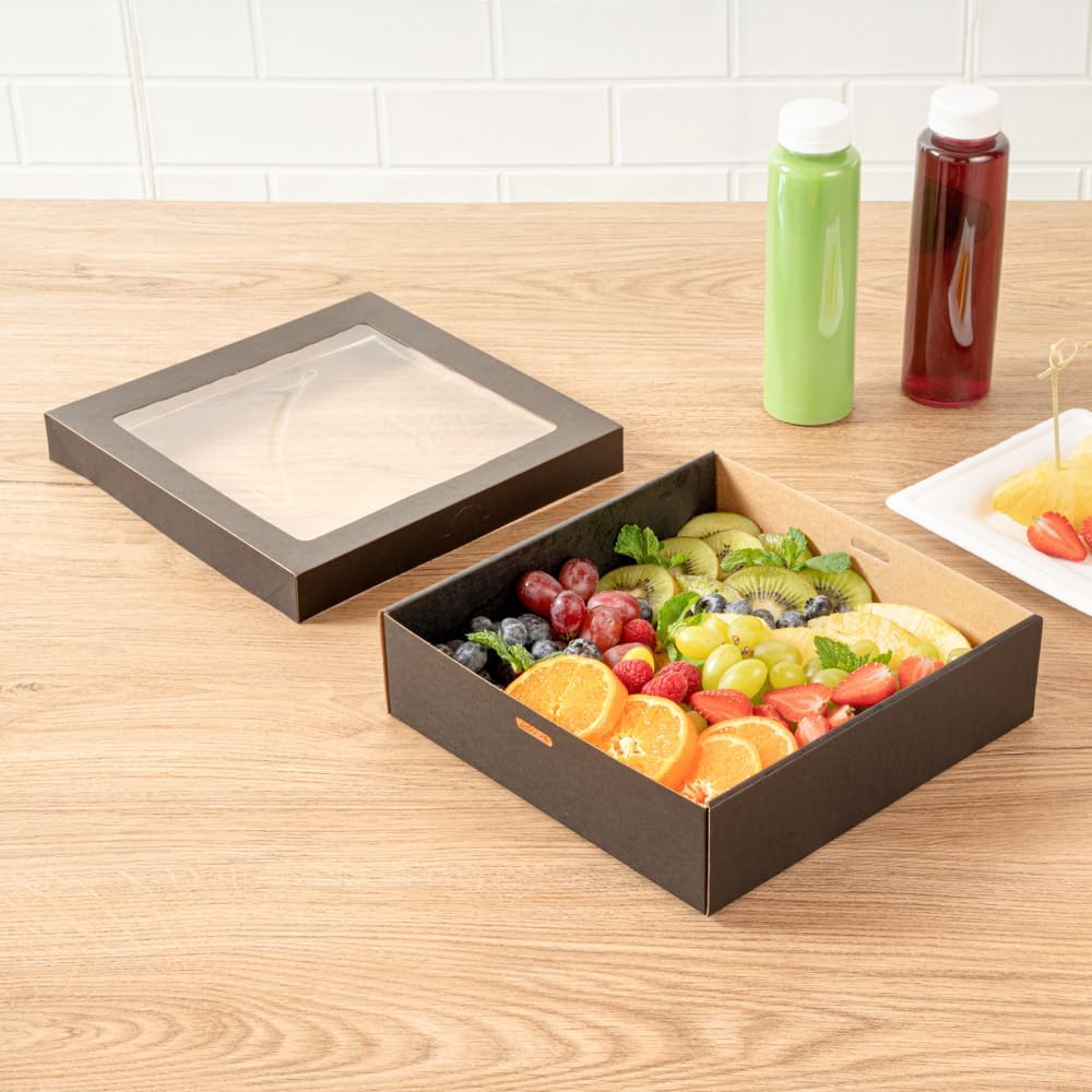 Caja comida papel cuadrada con tapa resistente 9x8.98x2.36pulg