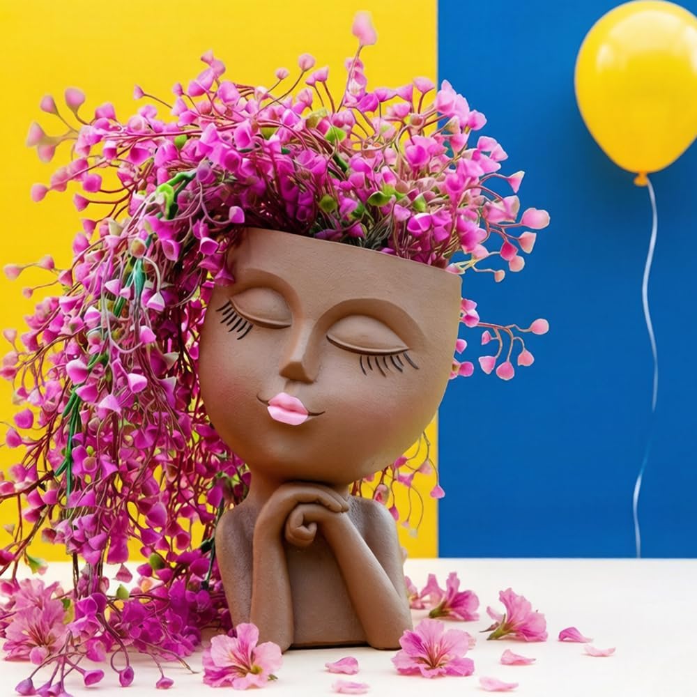 Maceta cara con florero estatua succulenta drenaje