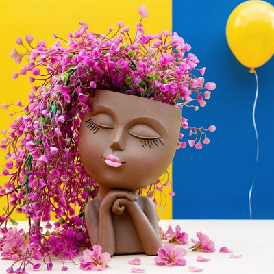Maceta cara con florero estatua succulenta drenaje