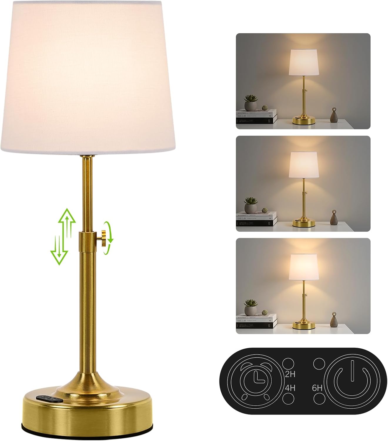 Lámpara mesa recargable ajustable LED inalámbrica dorada