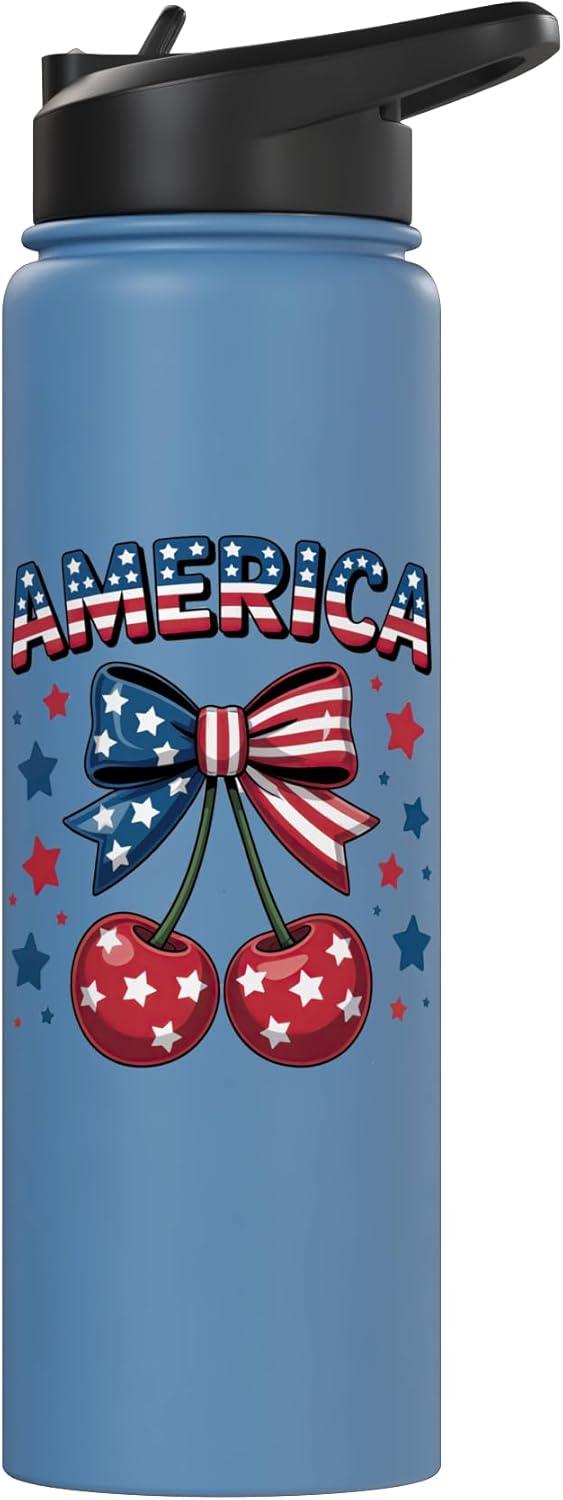 Botella de agua aislada americana con cinta roja y estrellas