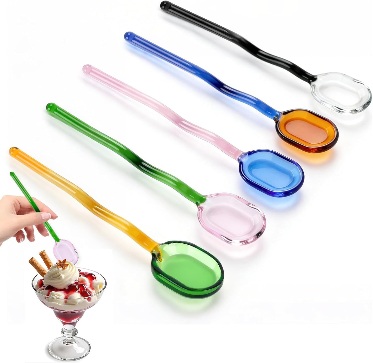 5 cucharas de vidrio Wacy de 6.2 pulgadas para té, azúcar y chocolate