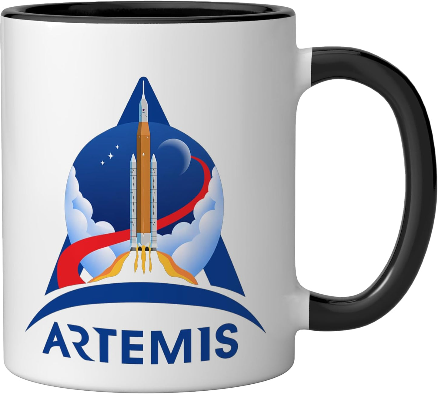 Taza cerámica NASA Artemis SLS Luna color negro y blanco