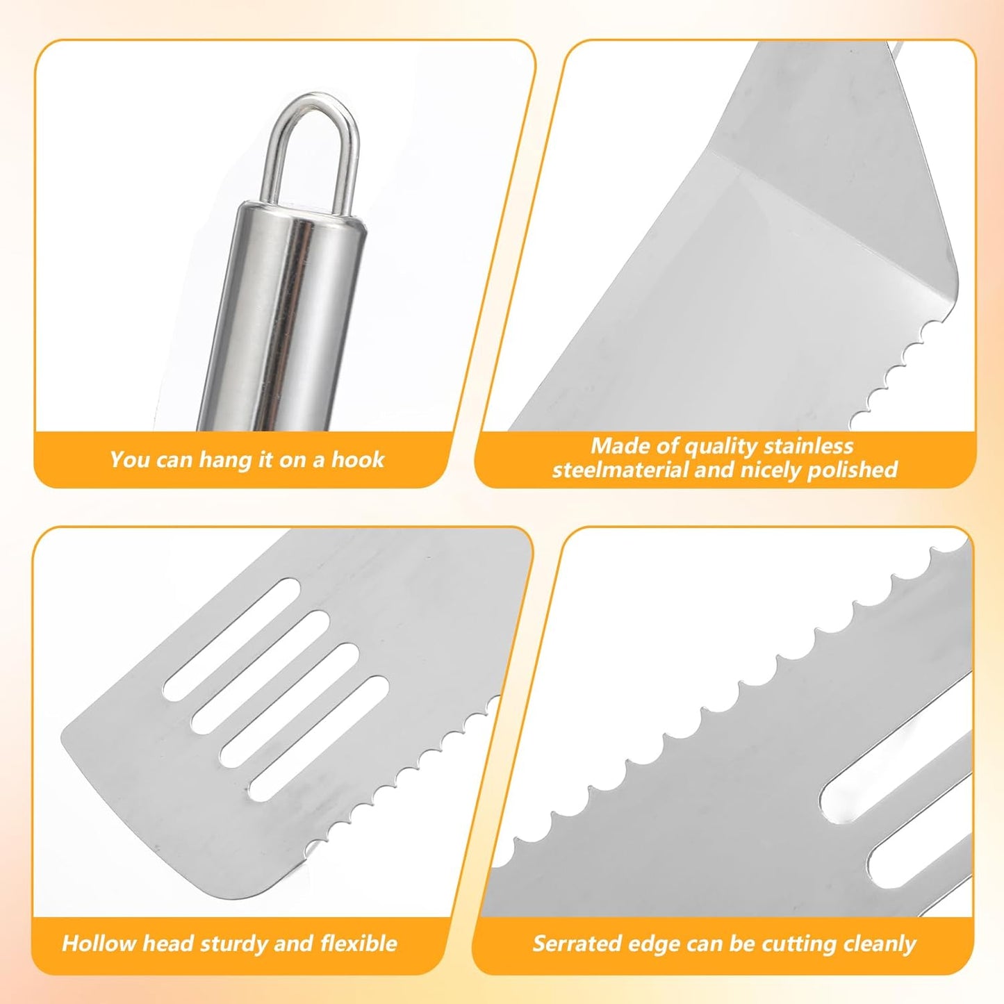 Juego de 12 piezas para servir tartas de acero inoxidable con espátula dentada