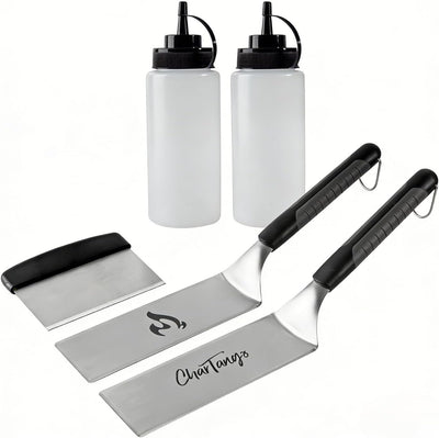 Set 5 Espátulas Acero Inox con Raspador y Botellas Aceite