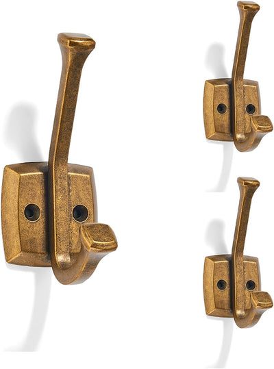 3 Pzas Ganchos Latón Antiguo para Puertas Baños Armarios