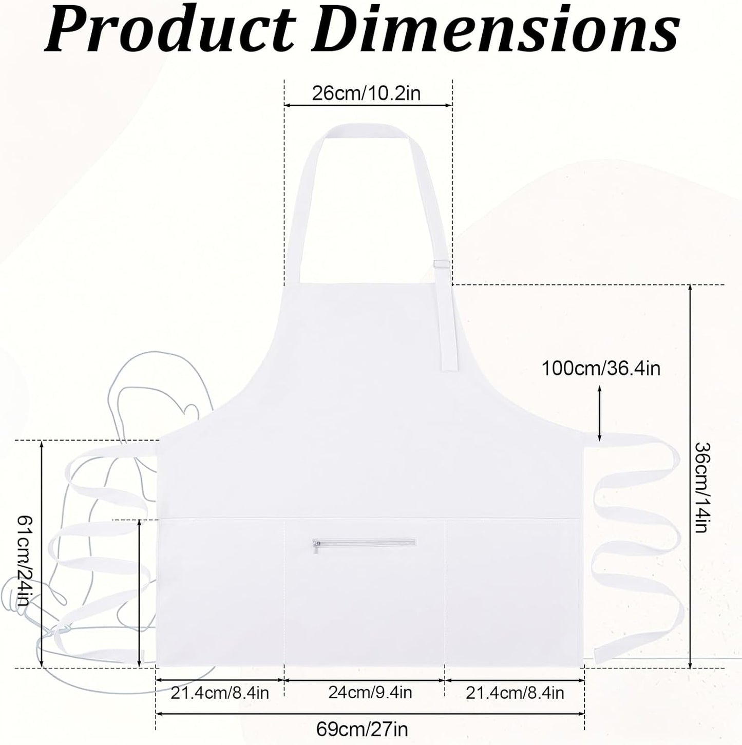Delantal de cocina con 3 bolsillos para mujer y hombre