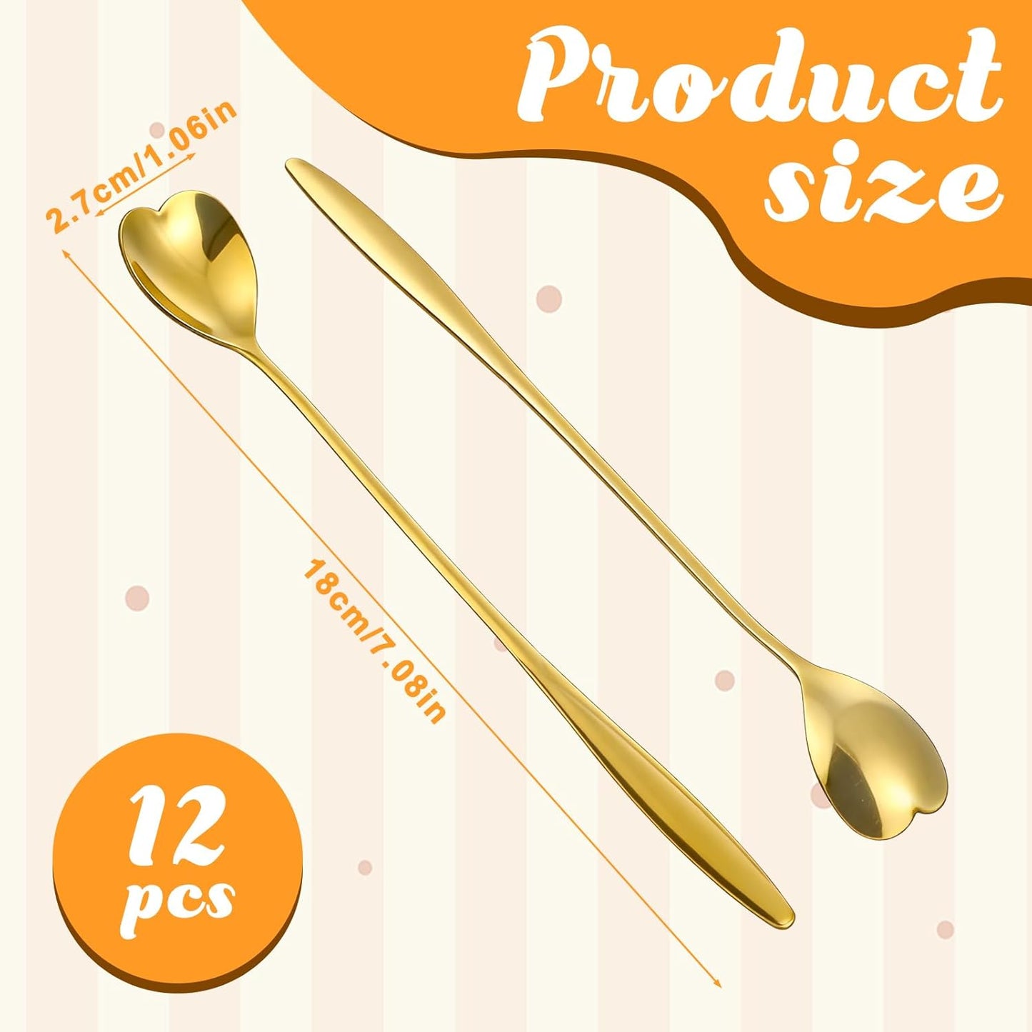 Juego cucharas corazón acero inox dorado 7pulg para hogar cafetería