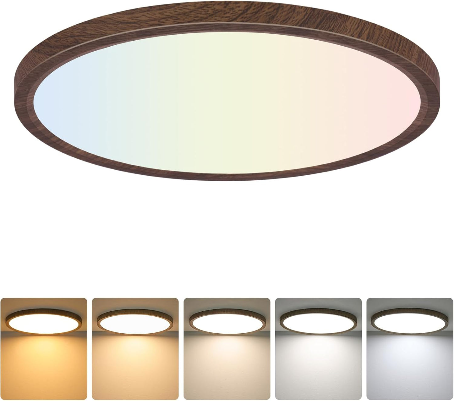 Lámpara LED empotrada madera nogal 12pulg 24W 2700K-6500K