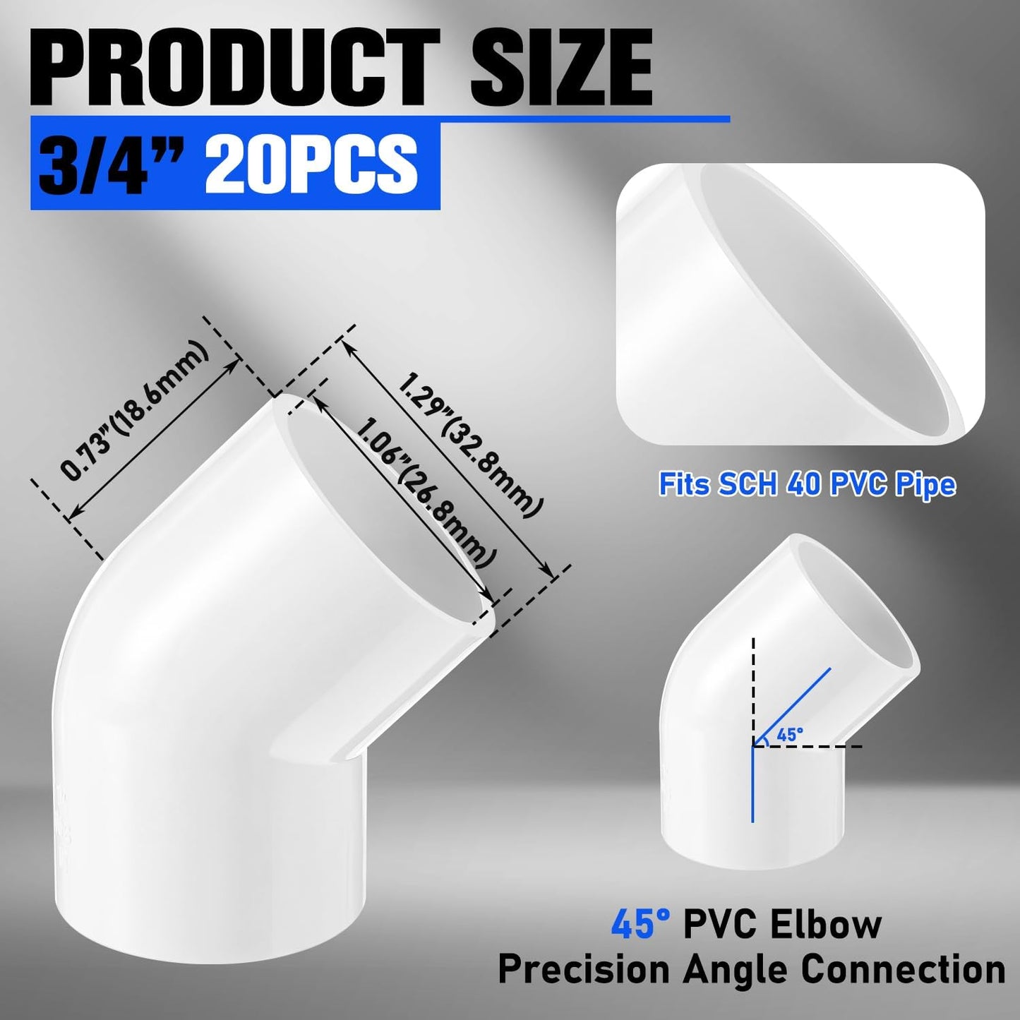 20 Pzas Codo PVC 3/4 Pulg 45 Grados Sch40 para Estructura Jardín