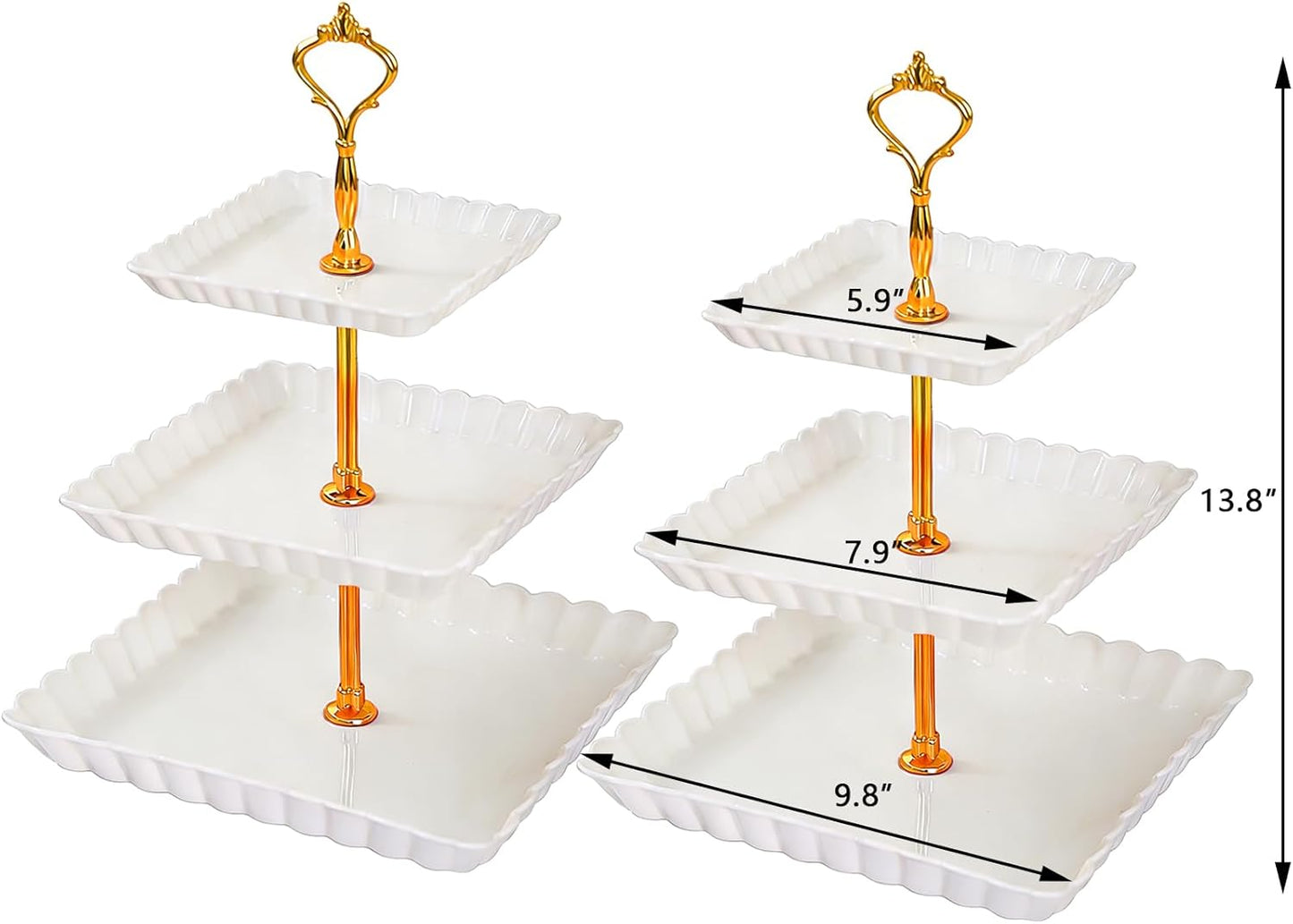 Soportes de plástico para cupcakes 3 niveles cuadrado blanco
