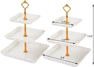 Soportes de plástico para cupcakes 3 niveles cuadrado blanco