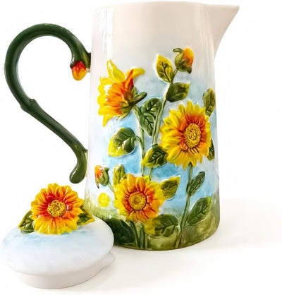 Tetera Cerámica Té 1 Litro Lavavajillas Pintada a Mano Girasol