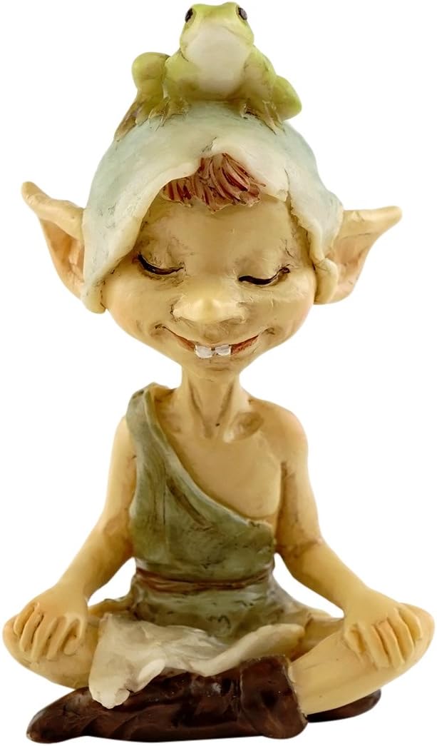 Figura hada meditando con rana terrario