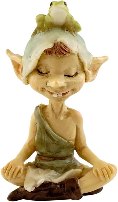 Figura hada meditando con rana terrario