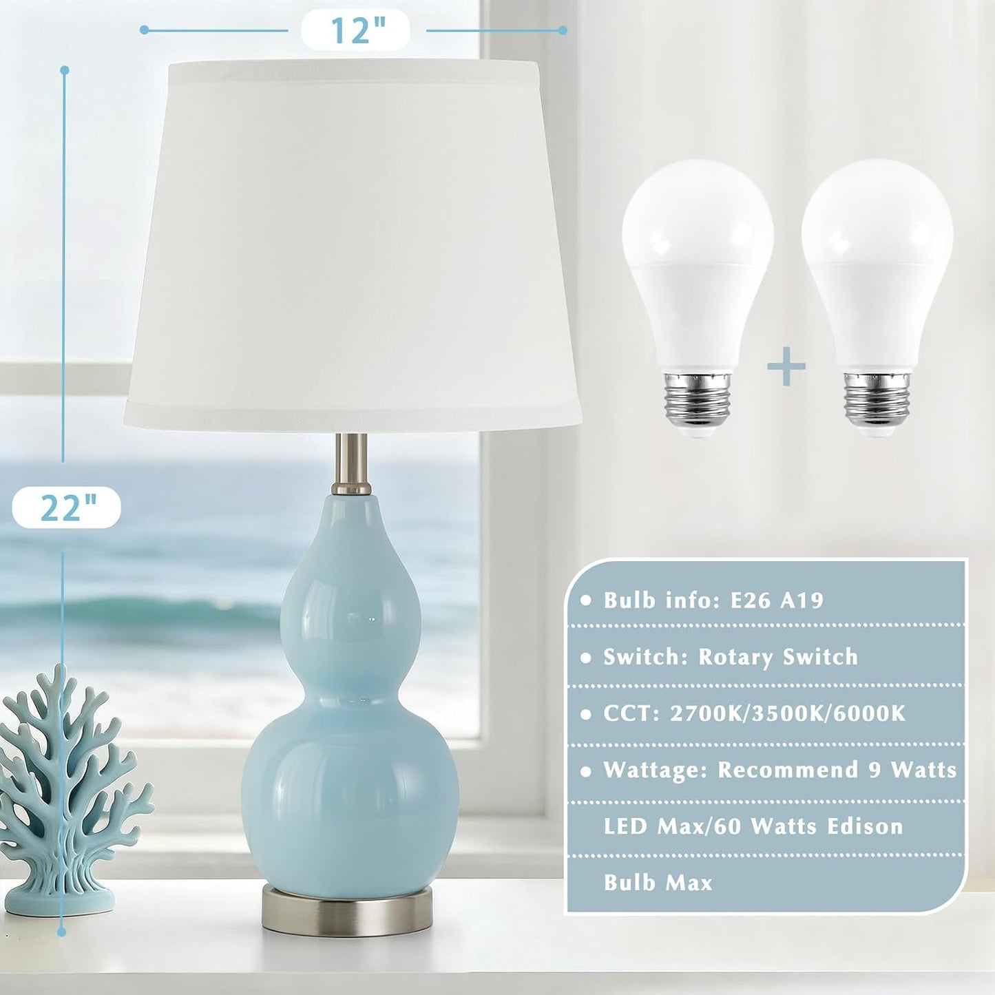 2 Lámparas Mesa 22pulg Doble Calabaza Clásicas Dormitorio