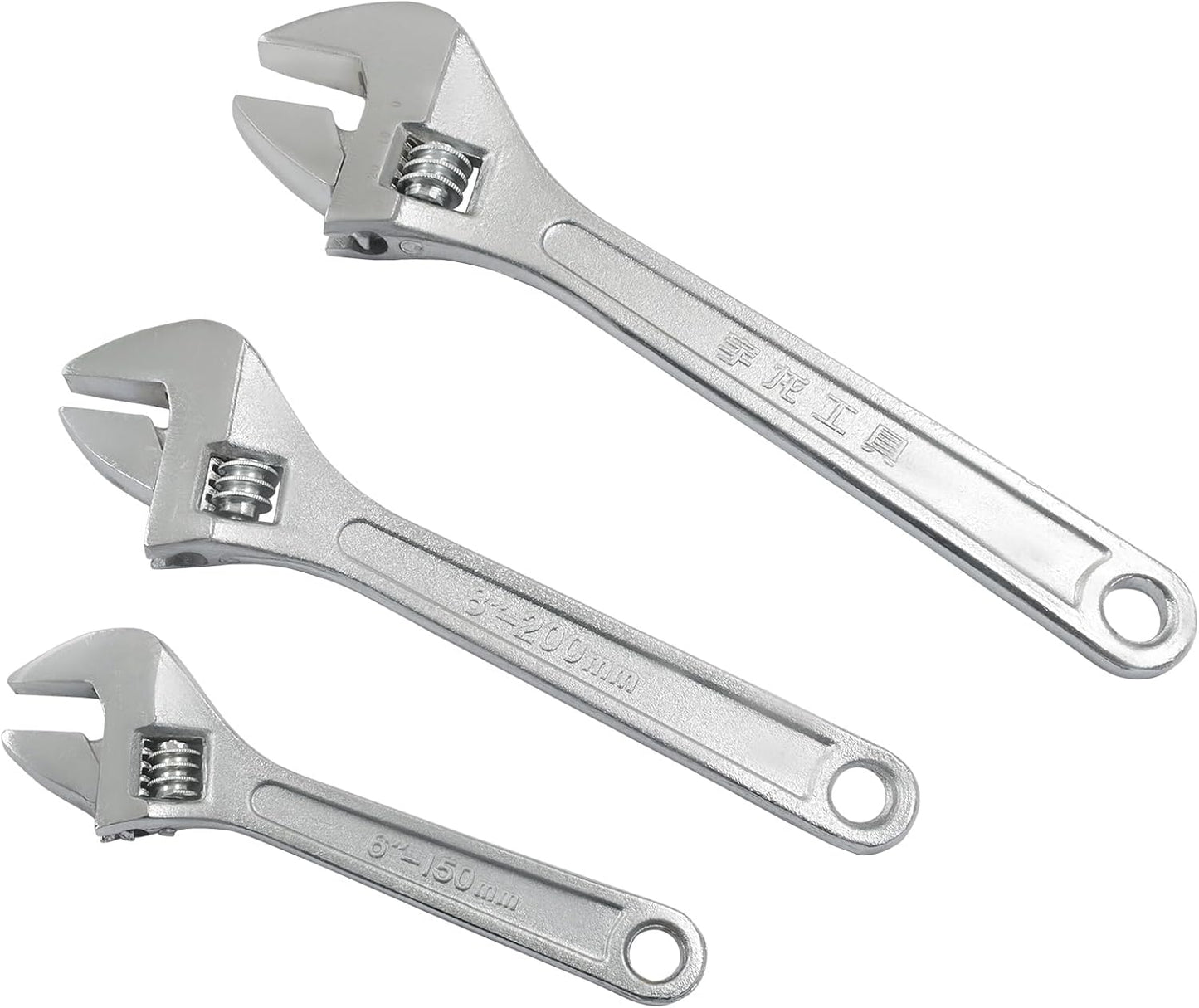 Set 3 llaves ajustables plateadas acero forjado SAE métrico