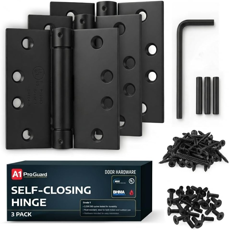 Bisagras puerta automática 4.5pulg acero negro 3 Pzas