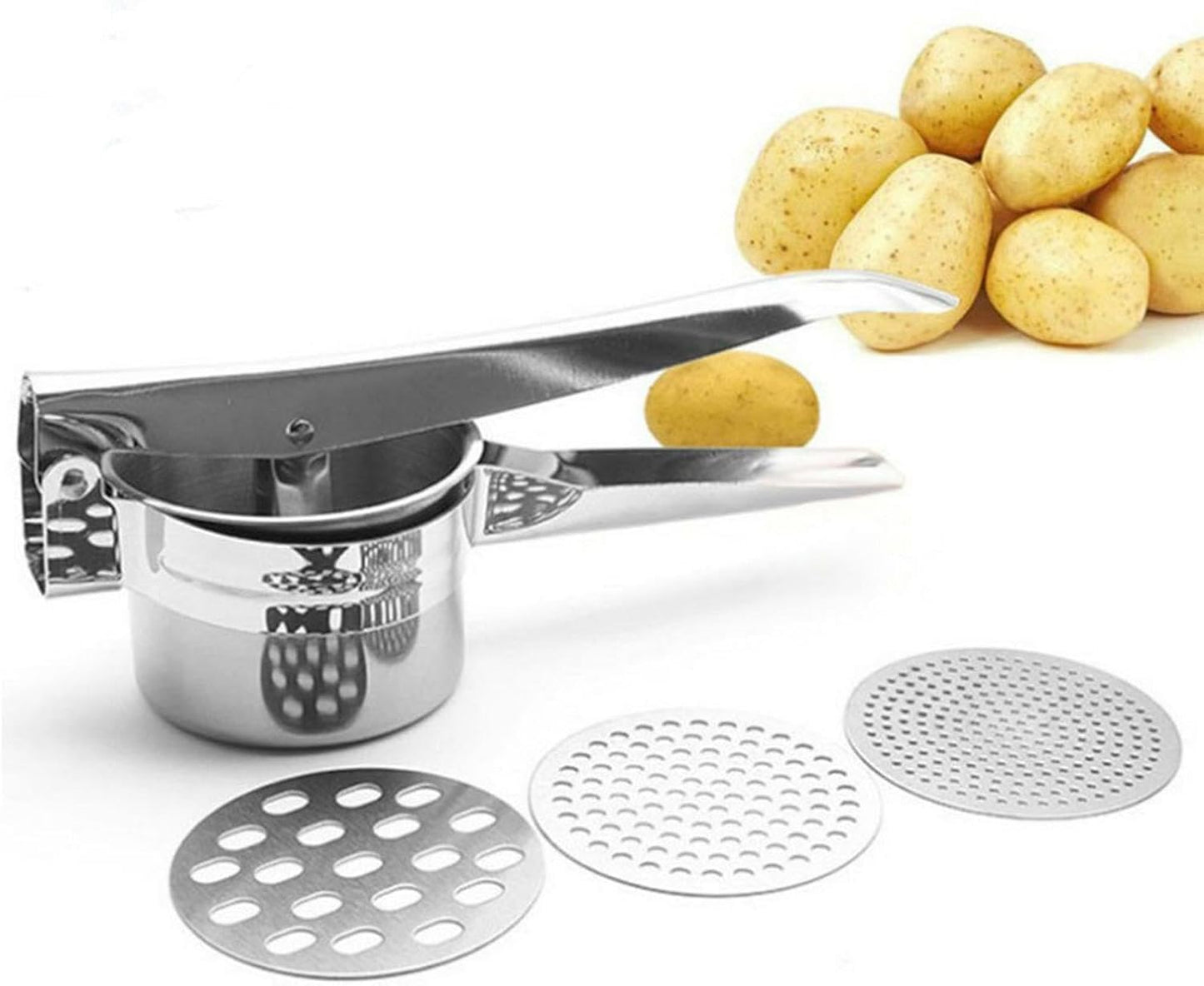 Ricer de papas grande con 3 placas de malla inoxidable para puré de alimentos