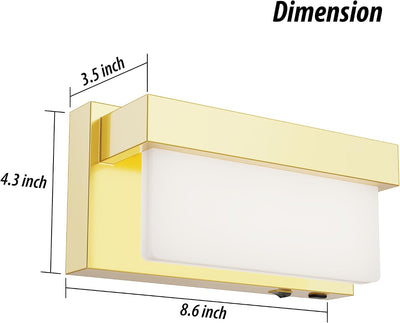 Aplique pared batería dorado LED 8pulg acrílico 3CCT
