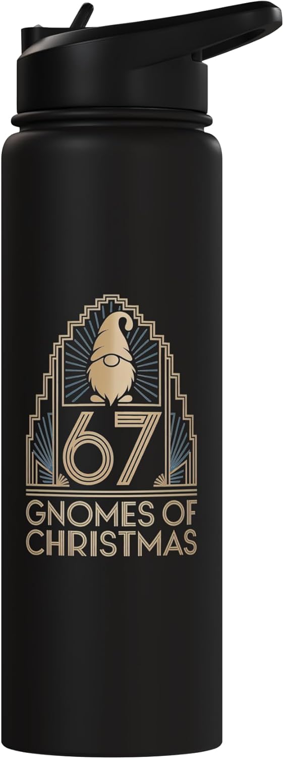 Botella de agua acero inoxidable aislada gnomos navideños art deco