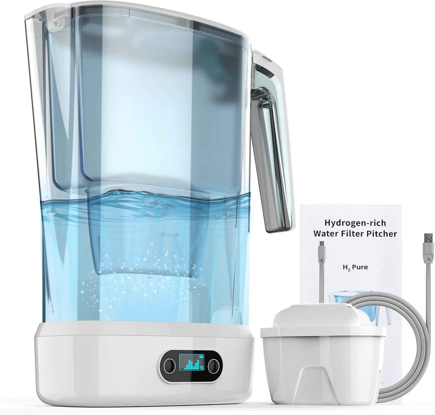 Jarra electrólisis agua hidrógeno sin BPA elimina plomo cloro