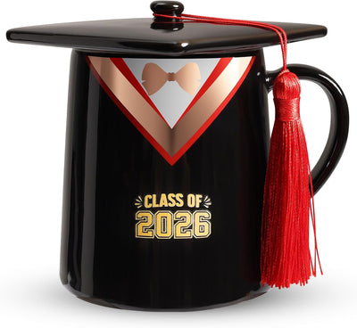 Taza de café con tapa regalo de graduación 14 oz roja