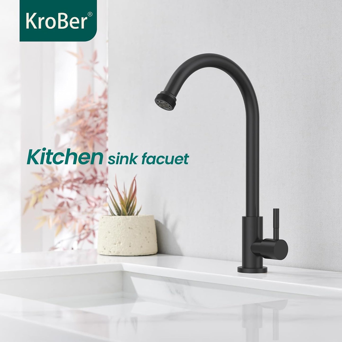 Grifo agua fría acero inox negro mate arco alto adaptador jardín