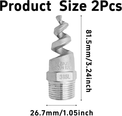 2 Boquillas Atomización Cono Espiral Acero Inox 316 3/4pulg