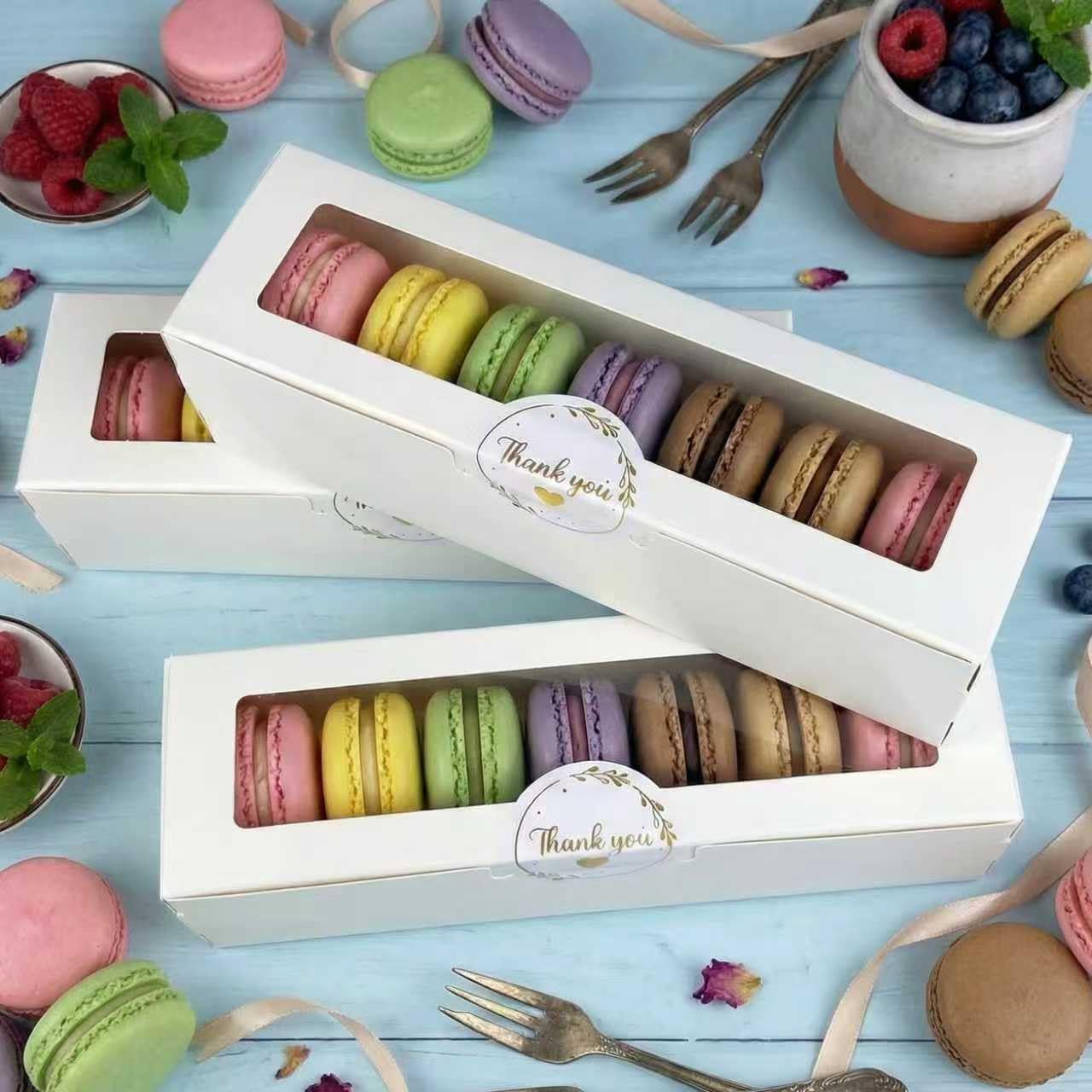 24 Cajas Macarrón Blanco Regalo con Ventana