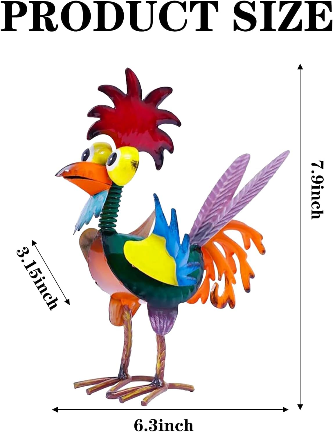 Estatua gallo metal 7.9pulg decoración jardín verde
