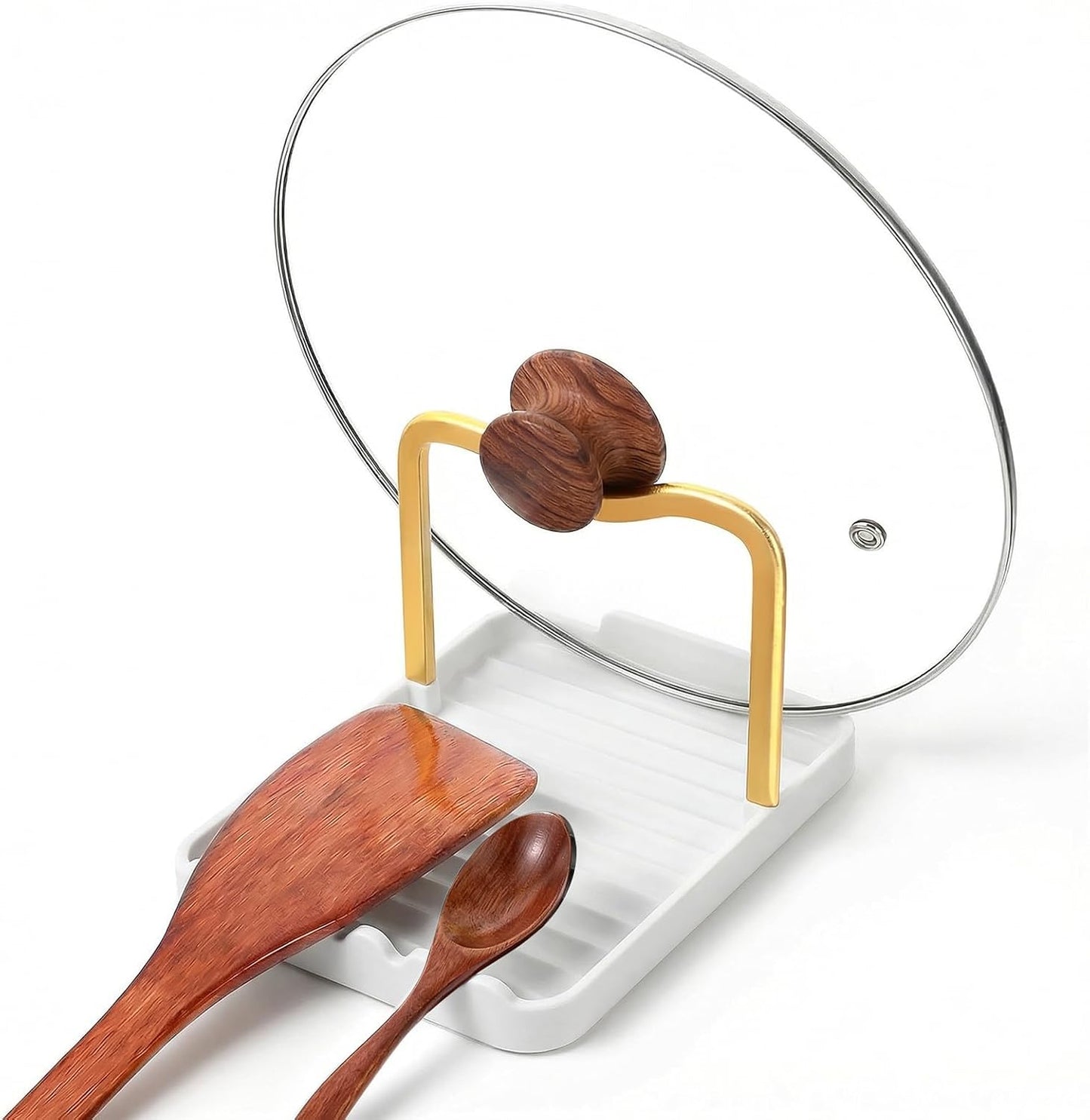 Soporte para cucharas y tapas de metal para ollas de cocina