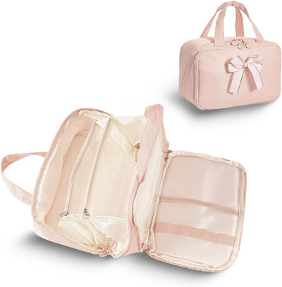 Bolsa maquillaje viaje gran capacidad con divisor asa rosa
